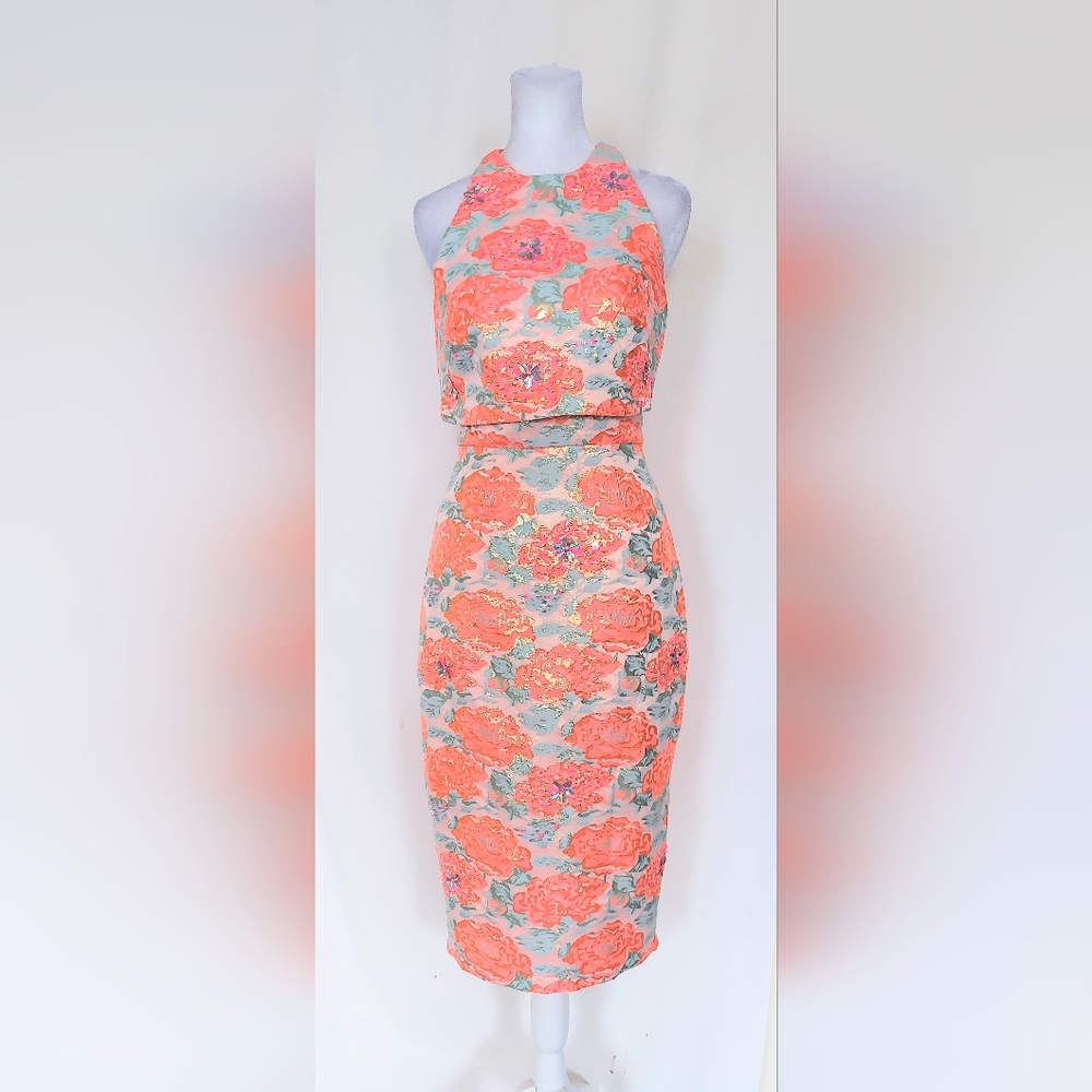ASOS Cluster Embellished Cropped Floral Jacquard Dress Size 2
